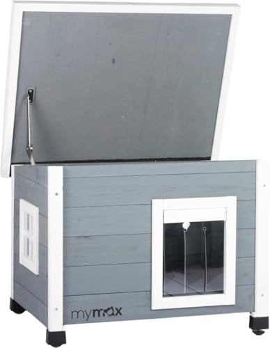 mymax Outdoor Cat House Waterproof with Openable Hinge Roof and Warm Blanket | Cat Litter Box Enclosure | Pine Wood Cat House Outdoor Waterproof Shelter (grey, 57x45x43CM)