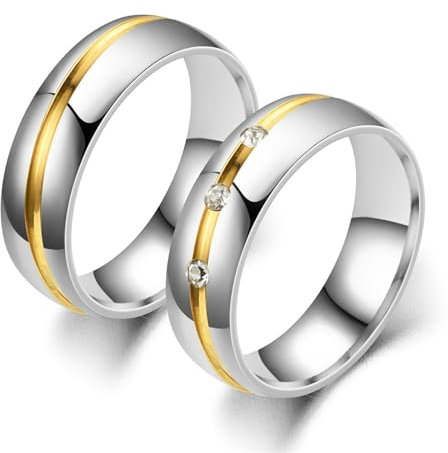 Daesar Trauringe für Sie und Ihn Set Edelstahl, Hochzeit Ringe 6MM Hochglanzpoliert mit Zirkonia Verlobungsringe Paar Ringe Personalisiert Silber Damen Gr.52 (16.6)& Herren Gr.70 (22.3)