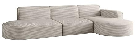 Kaiser Möbel - Ecksofa mit Wohnlandschaft, Eckcouch L Form, Sofa 3-sitzer, Polstersofa, Bigsofa, Bequemes Couch mit Ottomane für Wohnzimmer, Relaxsofa, Stilvolles Cord Sofa, Modena L, Beige, Rechts