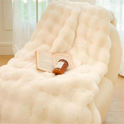 Generisch Faux Rabbit Fur Throw Blanket, Fluffy Thick Warm Blanket,Soft Cozy Decorative Blanket Ruched Plush Reversible Blanket for Couch Bed Sofa Living Room Bedroom