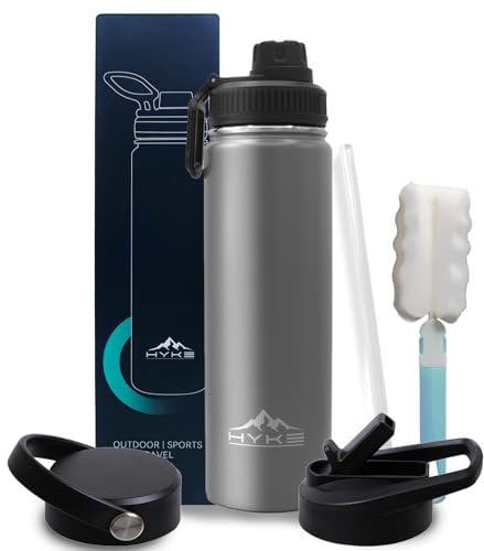 U2PlCK Vacuum Insulated Water Bottle 700ml (24OZ) Leakproof Outdoor Mug with 3 Replaceable Cup Lids for Cycling,Running,Gym,Camping,Travel (Gray)