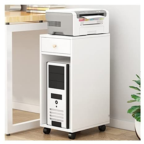 Jian1004 Adjustable Monitor Stand PC Tower Stand with Storage, 2 Tier Wood Rolling CPU Holder Stand with Drawer, Mobile Printer Cart PC Case Holder for Home Office Arm Monitor(White)