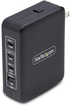 StarTech.com 140W USB-C Wall Charger, 3x USB-C/1x USB-A, PD 3.1 International GaN Power Adapter for MacBook/Dell XPS/Inspiron