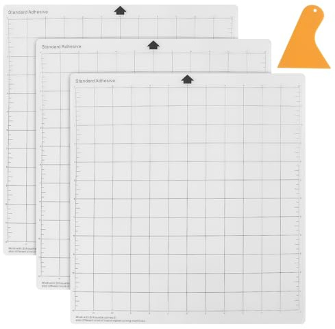 3 Stück chneidematte Plotter,Gerasterte Schneidematten für Silhouette Cameo 4/3/2/1, 12x12 Zoll Flexible Ersatz-Schneidematte transparente Zubehörset Vinyl Craft Sewing