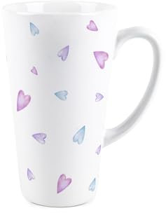 Purely Home Blue & Pink Hearts Large Mug - Love Themed Gifts for Anniversary/Valentines/Galentines - 400ml Ceramic Latte-Style Cup Housewarming Present Idea