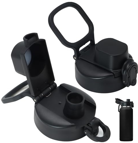 Yasdyri Auto Flip Lid Black Replacement Spout Lid Compatible with Cirkul Lid 12oz,18oz, 22oz, 32oz, 42oz, 64oz, Plastic and Stainless Steel Water Bottle, Nozzle with Button Lock 2 PCS