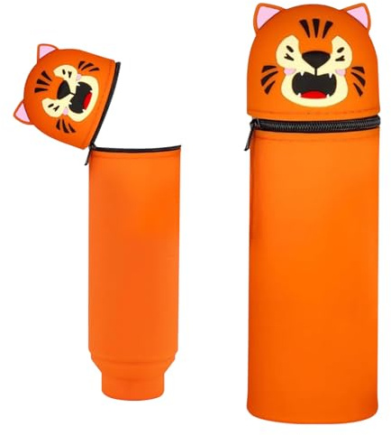 SHRADS 2-In-1 Weiche Silikontasche - Kawaii, Kawaii Federmäppchen, Federmäppchen, Niedlicher Cartoon (Orange Tiger)
