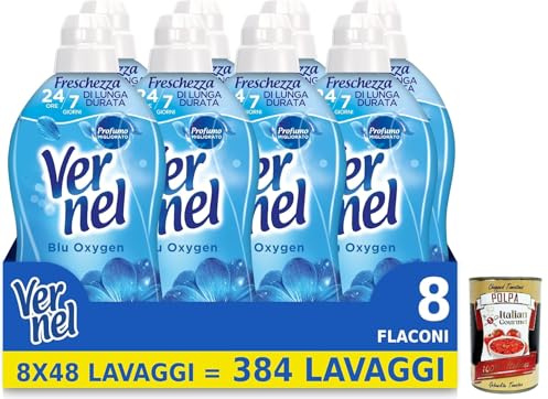 Vernel Blu Oxygen Weichspüler, konzentriert, duftend, intensive Frische und Weichheit, 8 x 48 Waschgänge, insgesamt 368 Waschgänge + Italian Gourmet polpa 400g