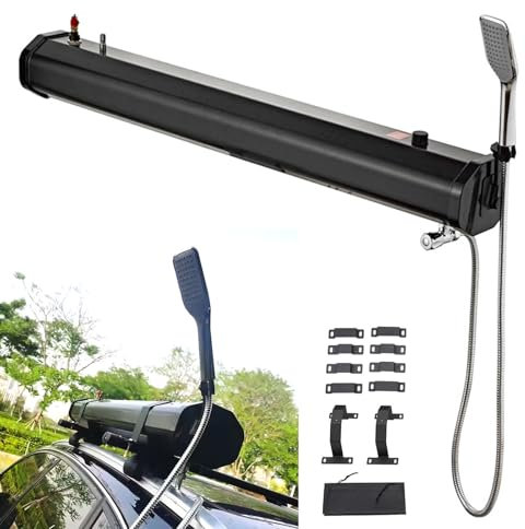 richigblosmum Réservoir d'eau Pressurisé pour Barre De Toit avec Douche & Tuyau De 1,7 M, Design Léger, Douche Multifonction pour SUV, Camions, Tout-Terrain & Camping,5.3Gal/20L