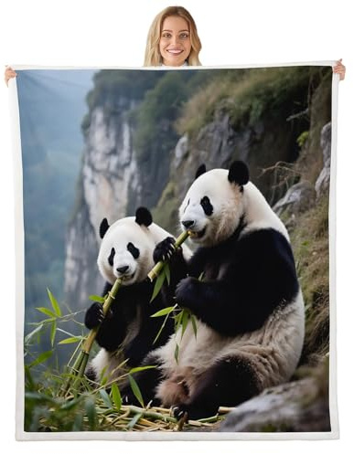 Homemissing Panda Decke 150x200cm Tier Kuscheldecke für Kinder Jungen Mädchen Dekor schwarz weiß Panda Bär gedruckt Bambus Wohndecke atmungsaktive weiche Schlafzimmer Dekor für Sofa und Couch
