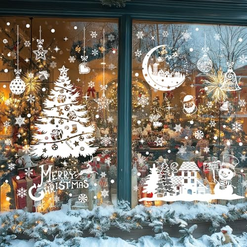 Joeyan 9 Hojas Pegatinas Navidad Ventanas,202 PCS PVC Vinilos Natal Reutilizable de Doble Cara,Autocolantes Adornos Escaparate,Sticker Copos de Nieve Blanco para Casa,Escaparate,Hogar,Puertas,Tiendas