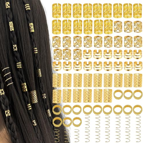 Gioielli Dreadlocks Trecce Clip, 90 Pezzi Dreadlocks Gioielli per Capelli, Perline Regolabili in Metallo per Festival, Accessori Dreadlock,Accessori Decorazione,Per Uomini e Donne(oro)