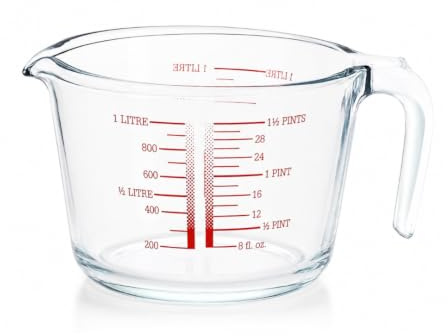 Classic Measuring Jug 1L, Super Heat Resistant Oven & Microwave & Dishwasher Safe, Clear Glass Solutions Measuring Jug Kitchen, Stain Proof, Graduated Measure Lines