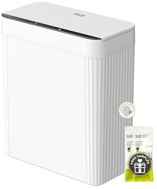 EKO Badezimmer Mülleimer mit Sensor, Schlanker Sensor Abfalleimer, Wasserdichter, Soft Close, Bewegungssensor-Kosmetikeimer für Bad, Büro und Küche, Gletscherweiß, 10L, Hochwertiger Kunststoff