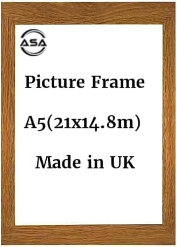 ASA® A5 Wooden Picture Frame with Shatter Resistant Safe Perspex Front Photo Frame for Home Decor or Gift Horizontal & Vertical Format with Wall Hanging Hooks & Table Stand 21x14.8cm (Oak)