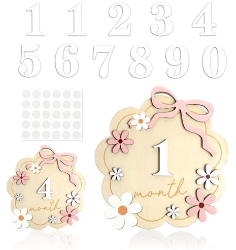 Baby Monthly Milestone Cards,Milestone Wooden Flower with 11 Interchangeable Number in Baby Months Signs for Babys Pregnancy Growth Photo Prop