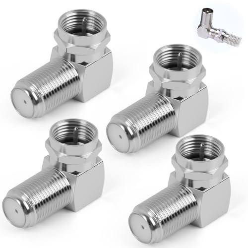 4 Stück F Stecker Winkeladapter 90 Grad Sat Adapter,SAT F Stecker 90°rechtwinkliger Adapter/F-Buchse auf F-Stecker/F-Adapter/F Stecker Winkel für TV-Kabelstecker Antennenkabel Satellitenkabel