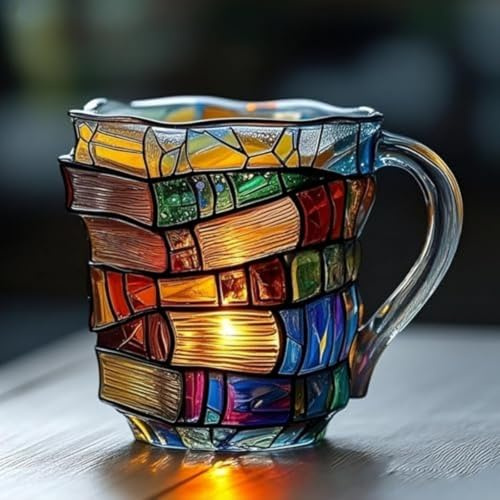 Generisch Neu Painted Book Mug,Gemalte Buchbecher, Neuheit Gemalte Bücher Kaffeebecher, Einzigartige Bücher Stack Kaffeebecher, Sammlung Geschenke für Literaturliebhaber,Für Kaffee, Bier und Getränke