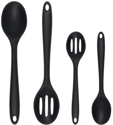 Eolilim 4Pcs Silicone Cooking Spoons, Small Slotted Spoon for Kitchen Use | Easy to Clean, Reusable, Nonstick, for Mixing, Baking, Stirring, Serving