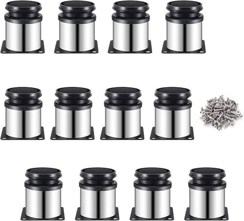 Qacpahucy Pied réglable pour Meuble 12 pièces Pieds de Meuble en Acier Inoxydable Design Rond réglage Flexible 0-15mm compatibles avec canapés Lits et armoires