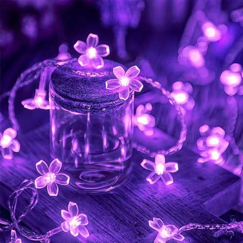 ENLACE Kirschblüten Lichterkette, 3 Meter 20 LED, Lila Lichterkette Kirschblüten Batteriebetrieben, Lichterketten Blumen für Frühling, Balkon, Innen, Garten, Bäume, Party Dekoration