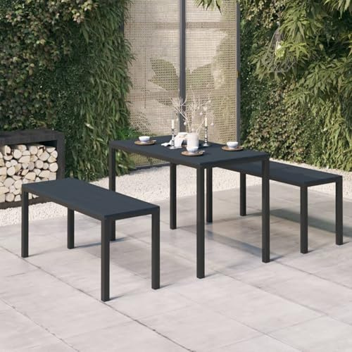 ATOMSTACK MAKER HOMELEN Garten-Dining-Set 3-teilig Stahl und WPC Schwarz wetterfest Outdoor-Essgruppe Gartenmöbel für Terrasse Balkon Garten mit Tisch und Bänken