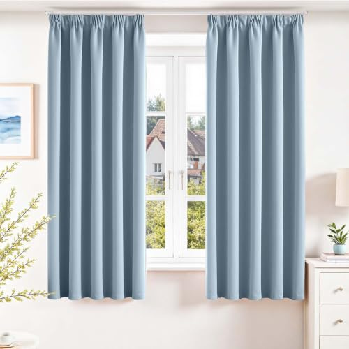 Vangao Gardinen mit Kräuselband Blickdicht H175 x B140 cm 2er Set Hellblau | Vorhänge Verdunkelnd für Wohnzimmer Schlafzimmer Kinderzimmer Fenster, Verdunklungsvorhänge 175cm lang, Blackout Curtains