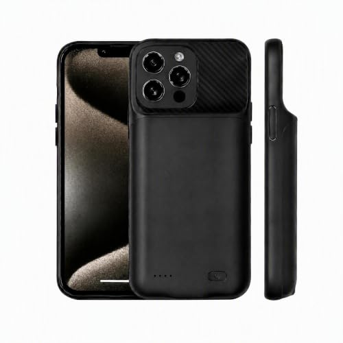 FLSTOR 7000mAh Battery Charging Case for iPhone 15 6.1 inch, Black | Rechargeable Power Case with Screen Protector ,Heavy Duty, Full Protection for iPhone 15