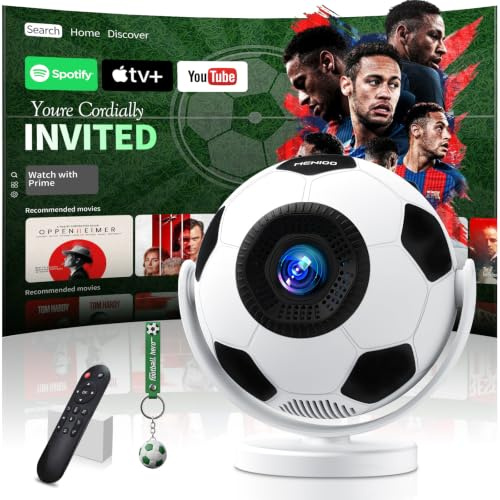 Mini Beamer 4K 1280P, 2026 Upgraded Football Style Projector with WiFi 6 and Bluetooth 5.4, Auto Keystone Correction 360° Rotatable Portable Projector Compatible with HDMI/TV Stick/Laptop/USB,White