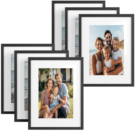 SONGMICS Bilderrahmen 30 x 40 cm, Fotocollage, 6er Set | Kunstrahmen, MDF-Rahmen, aufhängen, spurlose Wandhaken, schwarz
