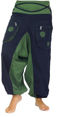 GURU SHOP Pantaloni Harem Pantaloni A Spirale In Aladdin Con Tubo Flessibile Pumphose Aladdin, Nero/Verde, Cotone, Dimensione Indumenti:L (40), Pantaloni Pluderhosen E Aladin