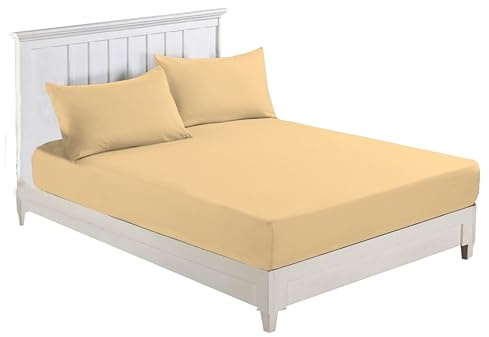 R&Z Plain Luxury Polycotton Fitted Sheet Single, Double, King, Super King, 4FT (Latte/Mocha, King)