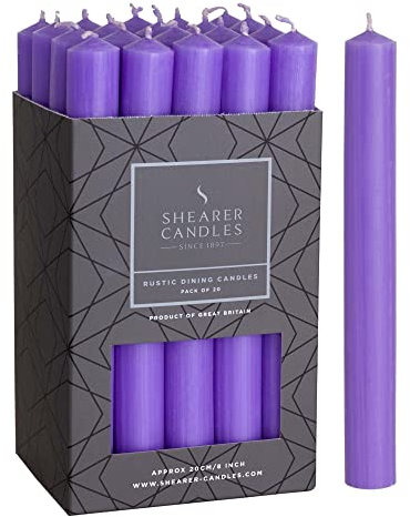 Shearer Candles Lilac - Dinner Candles - 8 inch - Unscented Dinner Candles - 8 Hour Burn Time - 20 Pack
