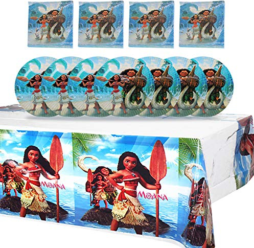 Qemsele Stoviglie per Feste di Compleanno, 1 Tovaglia + 20 Piatti + 20 tovaglioli Forniture per Festa Compleanno Decorazioni Buon Bomboniere Regalo Carnevale per carneval e feste(Moana)