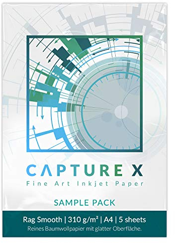 CAPTURE X Rag Smooth, 310g/m², A4, Sample Pack, 5 Blatt - glatte Portraitoberfläche - Fine Art Paper testen