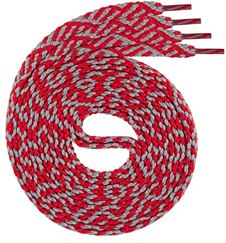 Swissly 1Paar Flache Schnürsenkel für Sneaker und Sportschuhe - sehr reißfest - ca. 7,0 mm breit aus 100% Polyester, Farbe: red/Grey Länge: 100cm