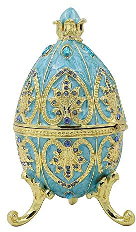 Boîte de bibelot d'oeuf de pâques en Cristal Peint à la Main décoratif à charnière Bijoux Porte-Bague boîte de Rangement Alexander Palace à Collectionner-Chine_Œuf Bleu Clair