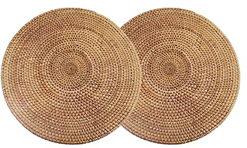 Set di 2 Tovagliette Rotonde in Rattan Realizzate a Mano in Rattan Naturale Resistenti al Calore Isolamento Termico (25 x 25 cm)