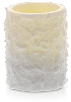 LED Universum - LED Kerze Elara 10cm, Echtwachskerze in Schneeoptik weiß, Flackereffekt, warmweißes Licht, 5h Timer, Batteriebetrieben 3x AAA (nicht inklusive) (Elara 10 cm)