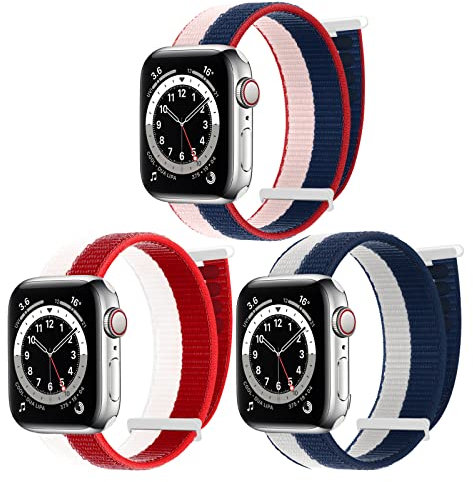 chinbersky Sportschlaufen-Armbänder, kompatibel mit Apple Watch, 38 mm, 40 mm, 41 mm, verstellbares, dehnbares, elastisches Nylon-Ersatzband für iWatch Serie 7/6/5/4/3/2/1/SE, 3 Stück