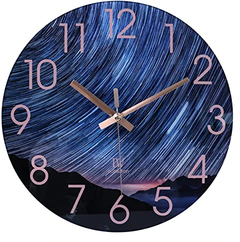 LW Collection Wanduhr Glas Riley marmor Blau Rosa 30cm - Kleine Uhr - Leise Wanduhr - Küchenuhr leises Uhrwerk - Marmoruhr