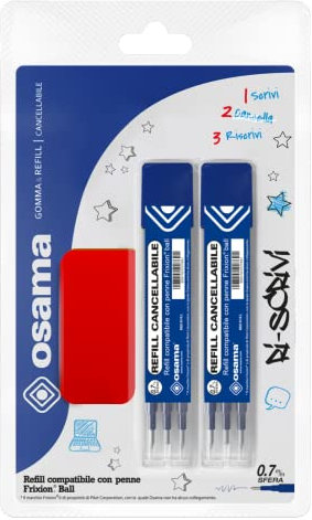OSAMA Riscrivi - Kompatibel mit Pilot Frixion Ersatzmine Blau 0,7 mm, 6 Stück + Radiergummi, Nachfüllbare Kugelschreiber Löschbare Gelstifte Kompatibel mit Frixion Stift für Bürobedarf und Briefpapier