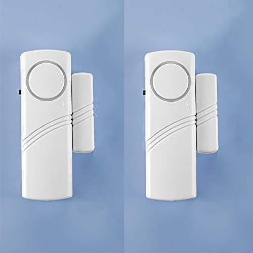 2 Pack Door/Window Alarm Magnetic, Wireless Security Sensor Burglar Alarm System Loud 90 dB, Shed Garage Vibration Entry Warning Detector, for Office/School/Hotel/Home/Store Security