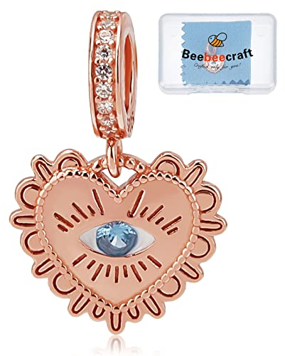 Beebeecraft Evil Eye Charms 925 Sterling Silber Roségold Herz Hamsa Hand of Fatima Bead European Dangle Pendant Bead Für Mutter Tochter Schwester Geburtstag Muttertagsgeschenke