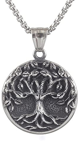 DFWY Collier Pendentif Arbre de Vie Viking pour Homme -Amulette Yggdrasil en Acier Inoxydable Double Couleur Mythe Nordique - Cadeau Fait À la Main Gothique Vintage Hip Hop Punk Garçon