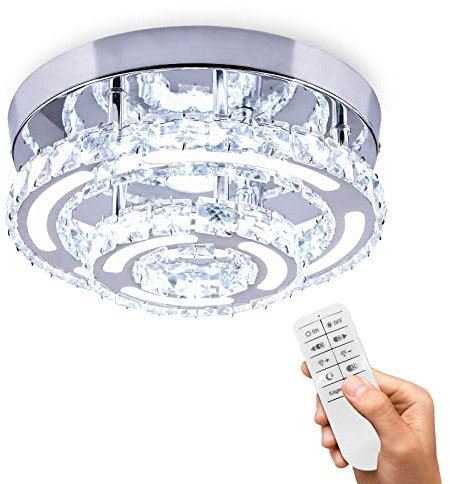 CXGLEAMING Modern Crystal Chandelier Ceiling Light Fittings Dimmable LED Ceiling Light Mini Round Flush Chandelier for Living Room Bedroom Bathroom Hallway Kitchen(Remote Control)