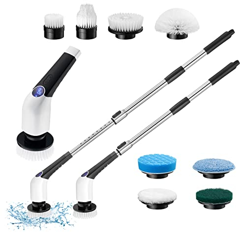 Brosse à récurer électrique sans fil avec 8 têtes de brosse remplaçables, poignée d'extension réglable