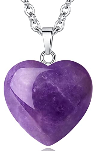 XIANNVXI Kristalle Amethyst Kette Liebe Herz Anhänger Amethyst Heilstein Halskette Damen Silber Heilung Kristall Edelsteine Reiki Schmuck Valentinstag Geschenke
