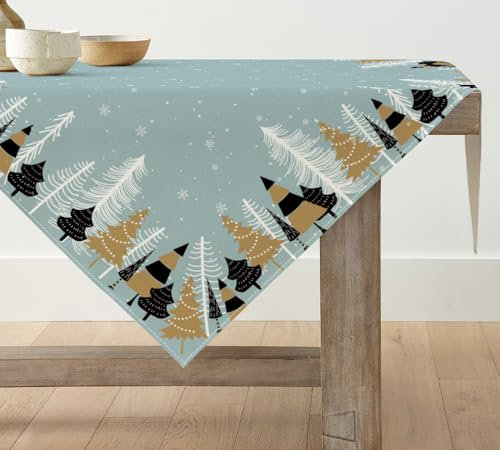 Artoid Mode Boho Schneeflocken Bäume Weihnachten Tischdecke, Saisonnal Tischwäsche Winter Küche Tisch Dekoration Drinnen Urlaub Party Dekor 85x85 cm
