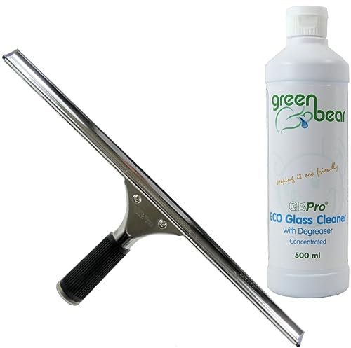 GBPro Limpiacristales profesional de acero inoxidable de 45 cm + limpiador de vidrio concentrado ecológico con desengrasante